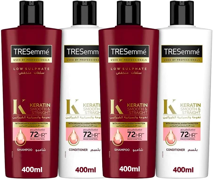 TRESEmme Keratin Smooth and Straight Shampoo with Argan Oil, 400ml (Pack of 2) + TRESEMMƒ Keratin Smooth and Straight Conditioner, 400ml (Pack of 2)
