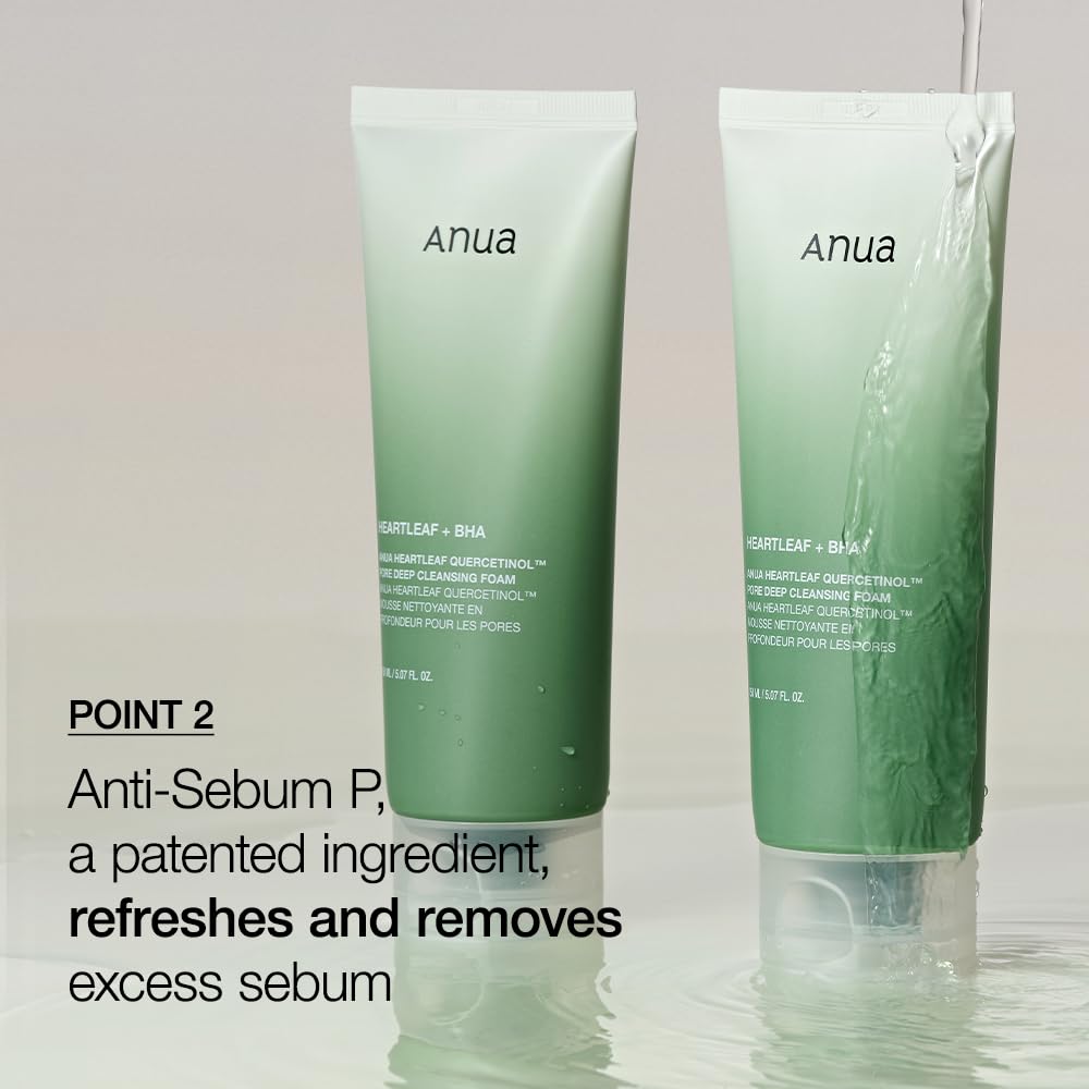 ANUA Heartleaf Quercetinol Pore Deep Cleansing Foam, Facial Cleanser, for Double Cleansing, BHA, Hyaluronic Acid, Glycerin, Face Wash, Blackhead Remover, (150ml/5.07 fl.oz.)