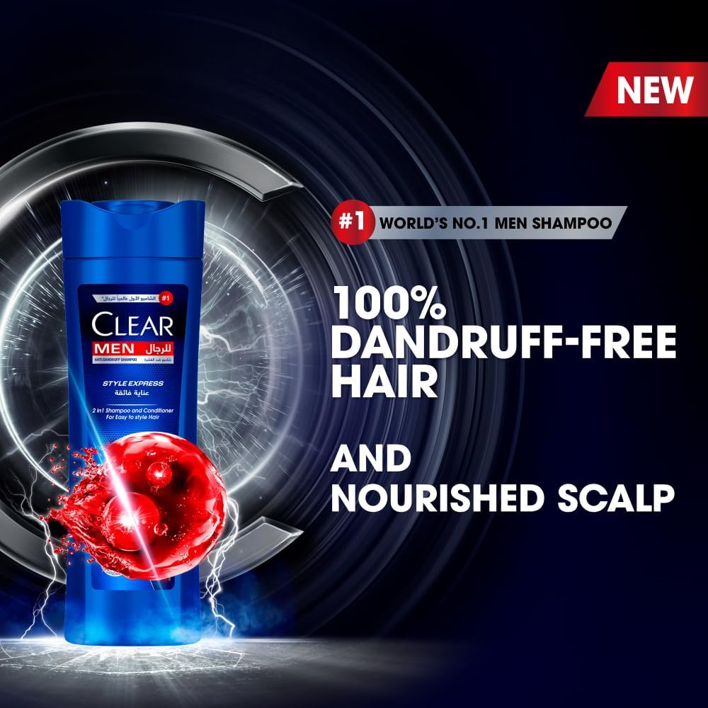 CLEAR 2in1 Shampoo & conditioner for men, anti dandruff shampoo, Style Express, 100% dandruff-free hair^ & nourished scalp, 400ml