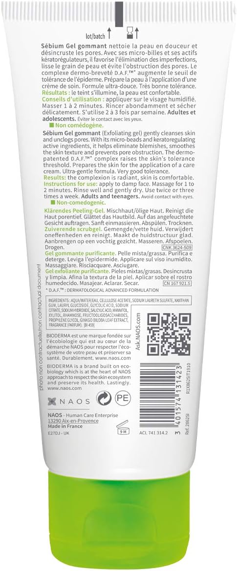 Bioderma Sebium Exfoliating Purifying Gel Combination to Oily Skin, 100ml