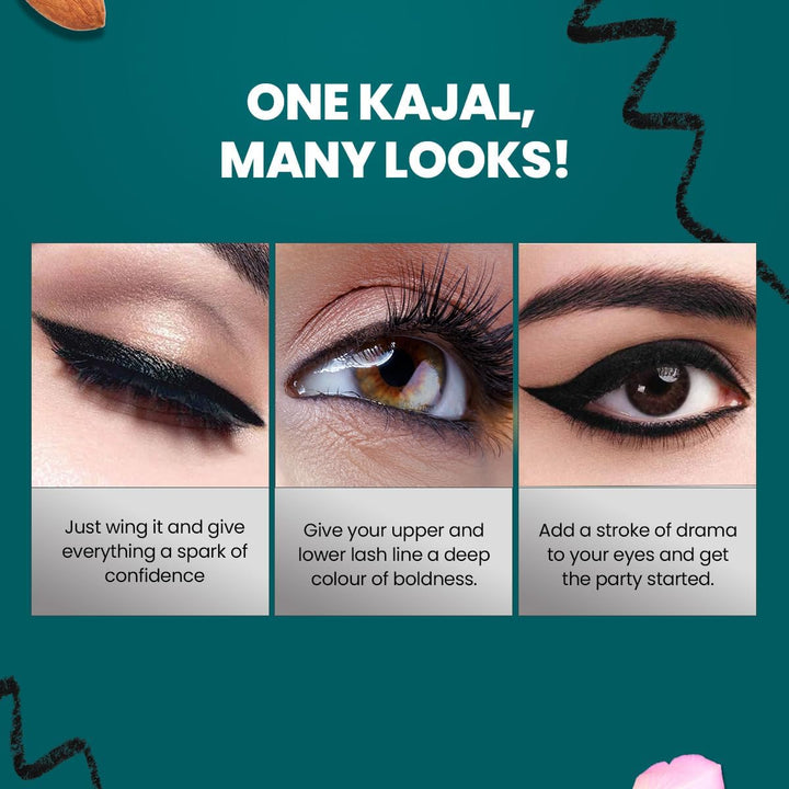 Kajal 100% Natural Black Color Is Fortified with Rich Damask Rose and Almond Oil - 2.7g
