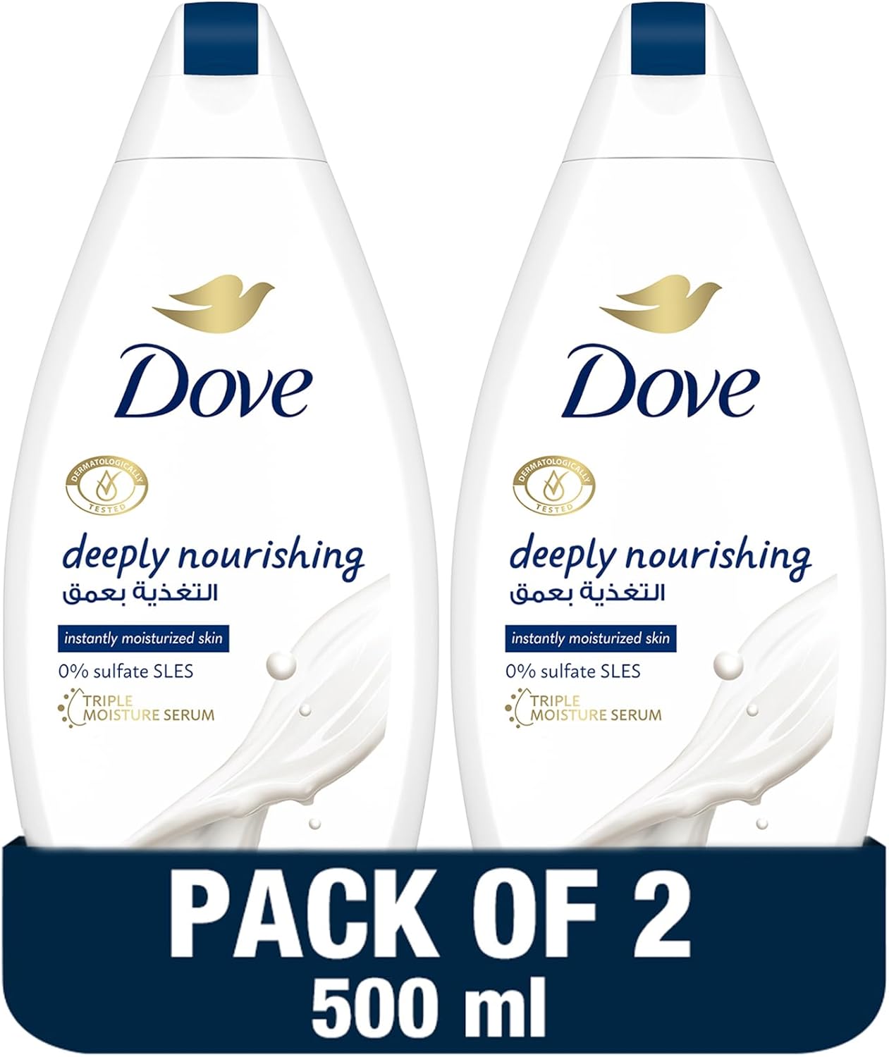 Dove Deeply Nourishing Body Wash, for Instant Moisturising, Original, with No Sulfates or Parabens, 500ml, Pack of 2