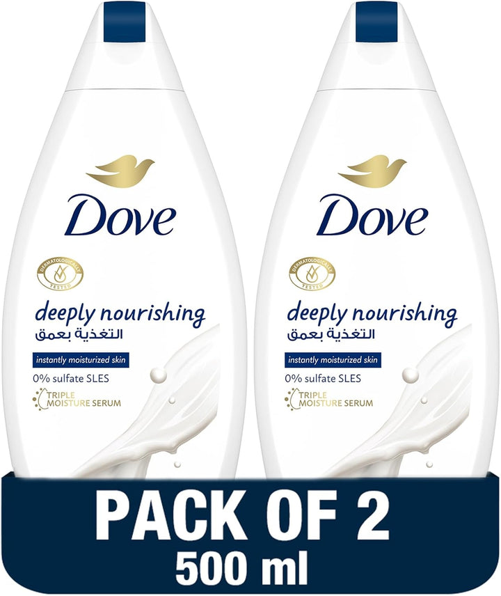 Dove Deeply Nourishing Body Wash, for Instant Moisturising, Original, with No Sulfates or Parabens, 500ml, Pack of 2