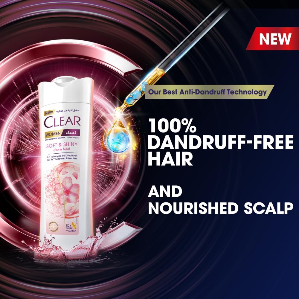 CLEAR 2in1 Shampoo & conditioner for women, anti dandruff shampoo, Soft & Shiny, for 3x** softer & shinier hair, 200ml
