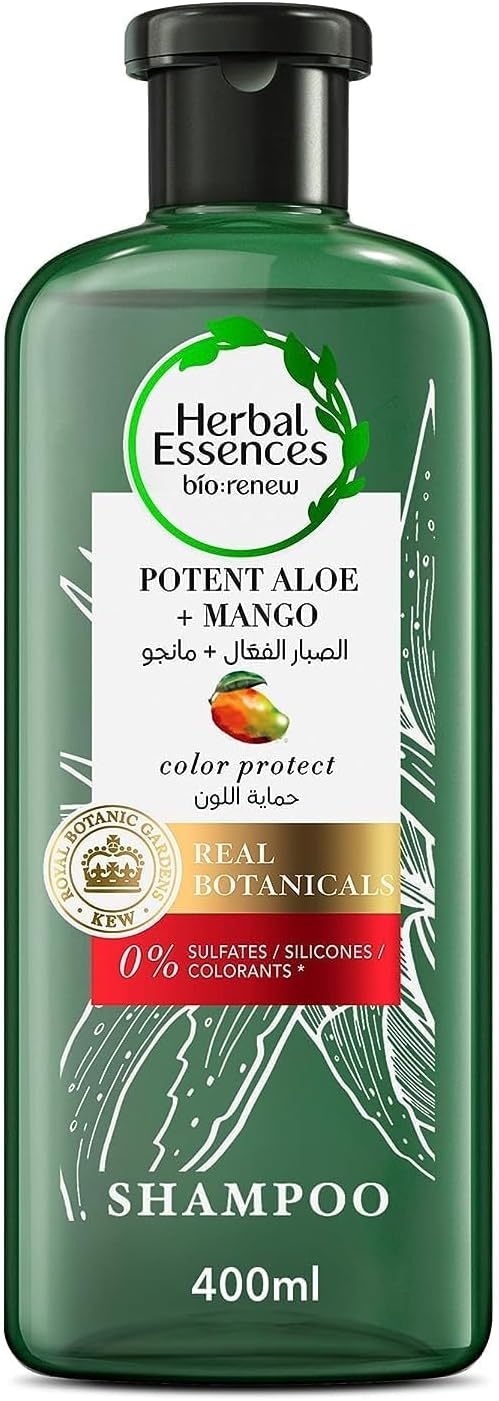 Herbal Essences Color Protect Sulfate Free Potent Aloe Vera + Mango Natural Shampoo for Dry Hair and Hair Hydrate, 400 mL