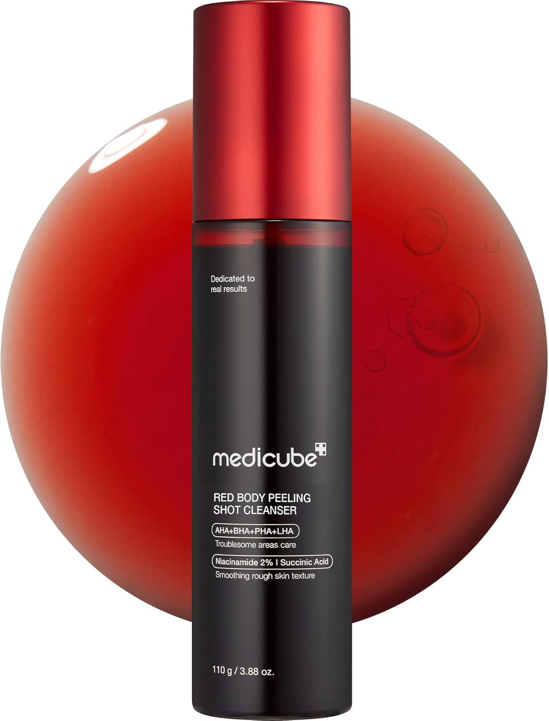 medicube Red Body Peeling Shot, Strawberry Skin Body Spray Cleanser, AHA + BHA + Succinic Acid, Exfoliating, 3.88 oz.