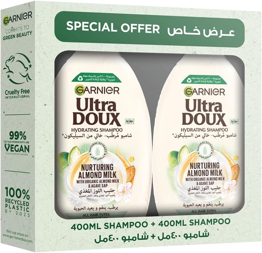 Garnier Ultra Doux Almond Milk Shampoo, 2 X 400 ml - Pack of 2