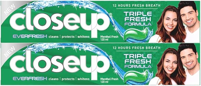 Close Up Triple Fresh Formula Gel Toothpaste, Menthol Fresh, 120ml (Pack of 2)