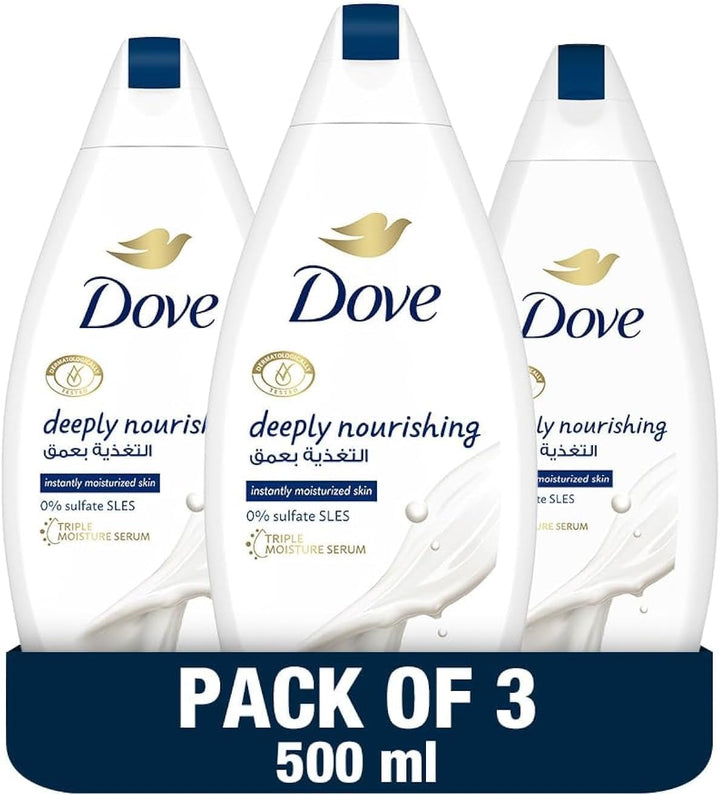 Dove Deeply Nourishing Body Wash, for instant moisturizing, Original, No Sulfates or Parabens, 500ml x 3