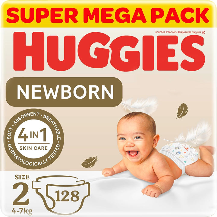 Huggies Extra Care Newborn, Size 2, 4 - 6 kg, Twin Jumbo Pack, 128 Diapers