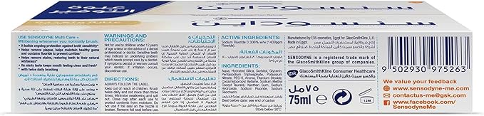 Multi Care + Whitening Toothpaste For Sensitive Teeth, Superior Whitening Action, 75Ml, Pack Of 2
