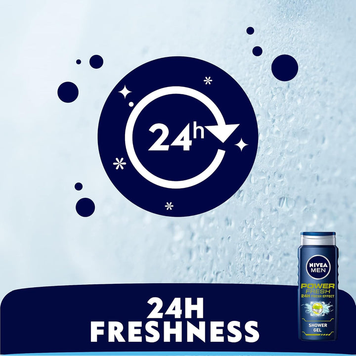 Nivea MEN 3in1 Shower Gel, Power Fresh 24h Fresh Effect Citrus Scent, 500ml
