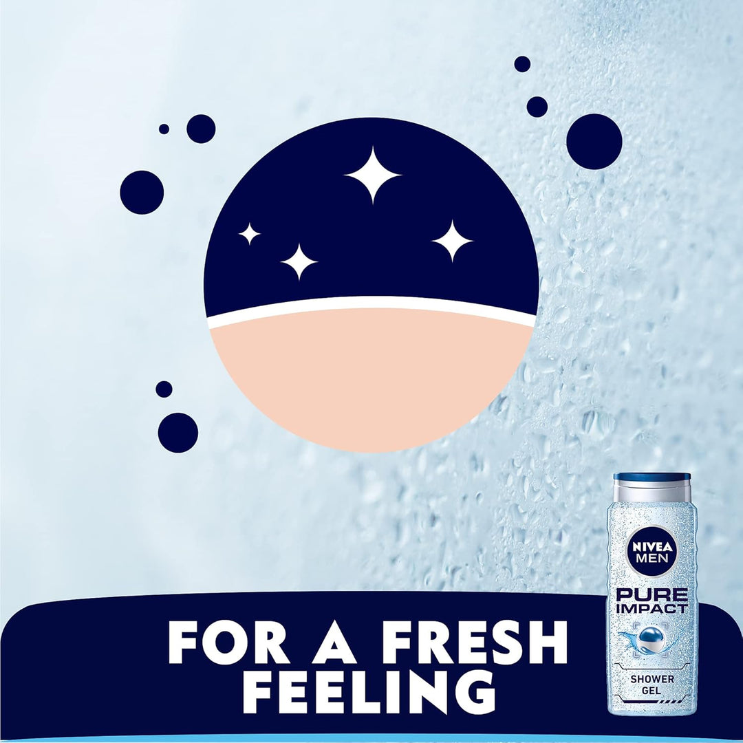 Nivea MEN 3in1 Shower Gel, Pure Impact Fresh Scent, 500ml