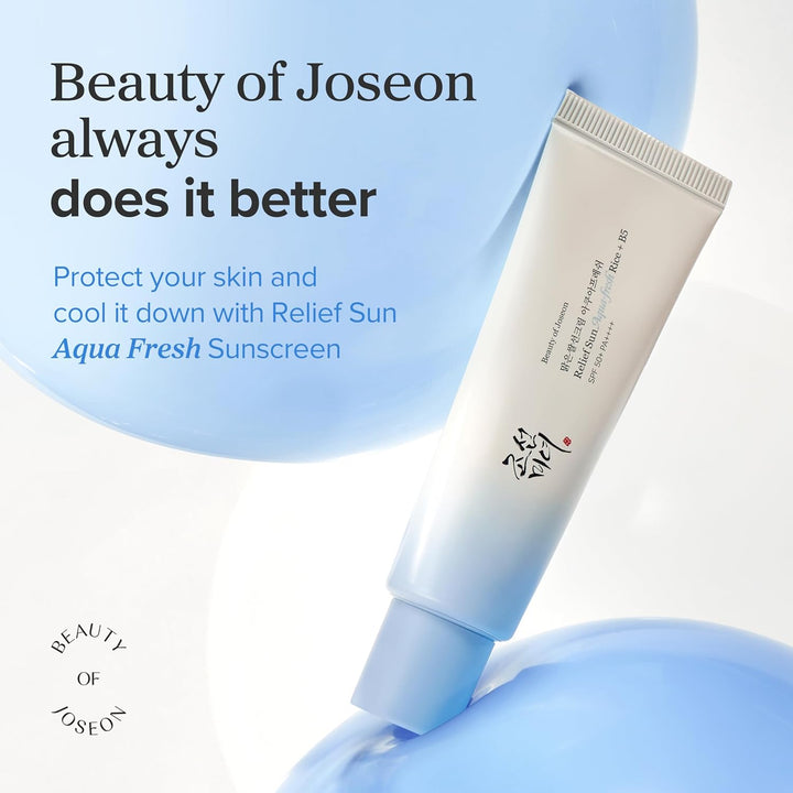Beauty of Joseon Relief Sun Aqua-Fresh Sunscreen Rice + Panthenol SPF 50+ PA++++ Lightweight Daily UV Protector for Acne-Prone Sensitive Skin Korean skincare for Men and Women 50ml