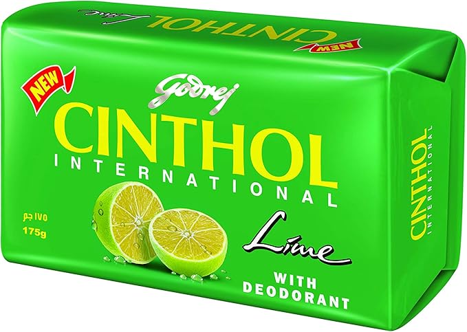 Cinthol Bar Soap 99.9% Germ Protection Lime (With Deodorant) 175G - (Pack Of 4) Green