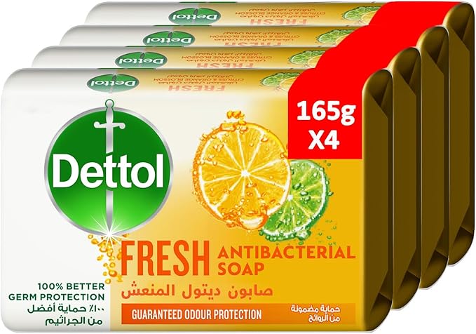 Dettol Fresh Anti-Bacterial Bathing Soap Bar For Effective Germ Protection, Personal Hygiene & Odour Protection, CitrUS & Orange Blossom Fragrance 165G, Pack Of 4