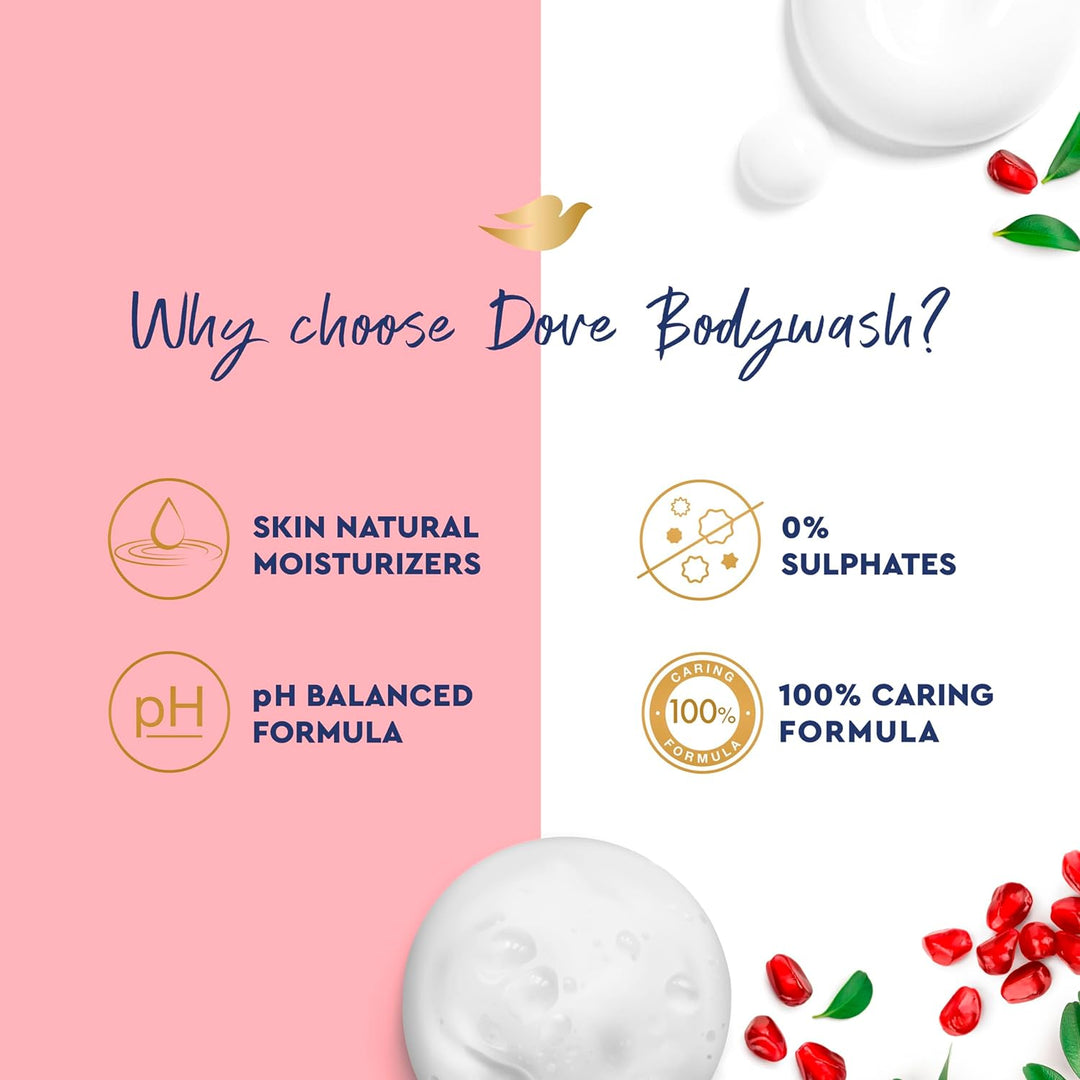Dove Go Fresh Refreshing Body Wash with Renew Blend technology, Pomegranate and Hibiscus Tea, with ¼ Moisturising Cream, 250ml (Pack of 2)