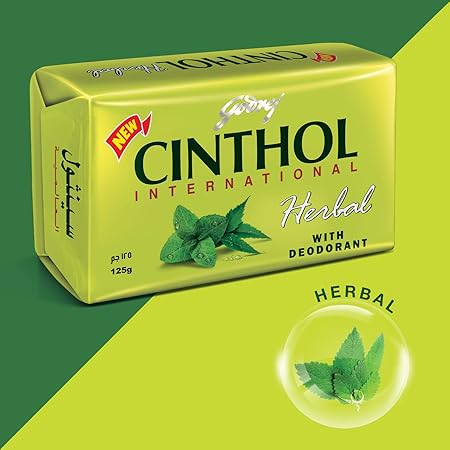 Godrej Cinthol Bar Soap 99.9% Germ Protection Herbal (With Deodorant) 125g-(Pack Of 6)