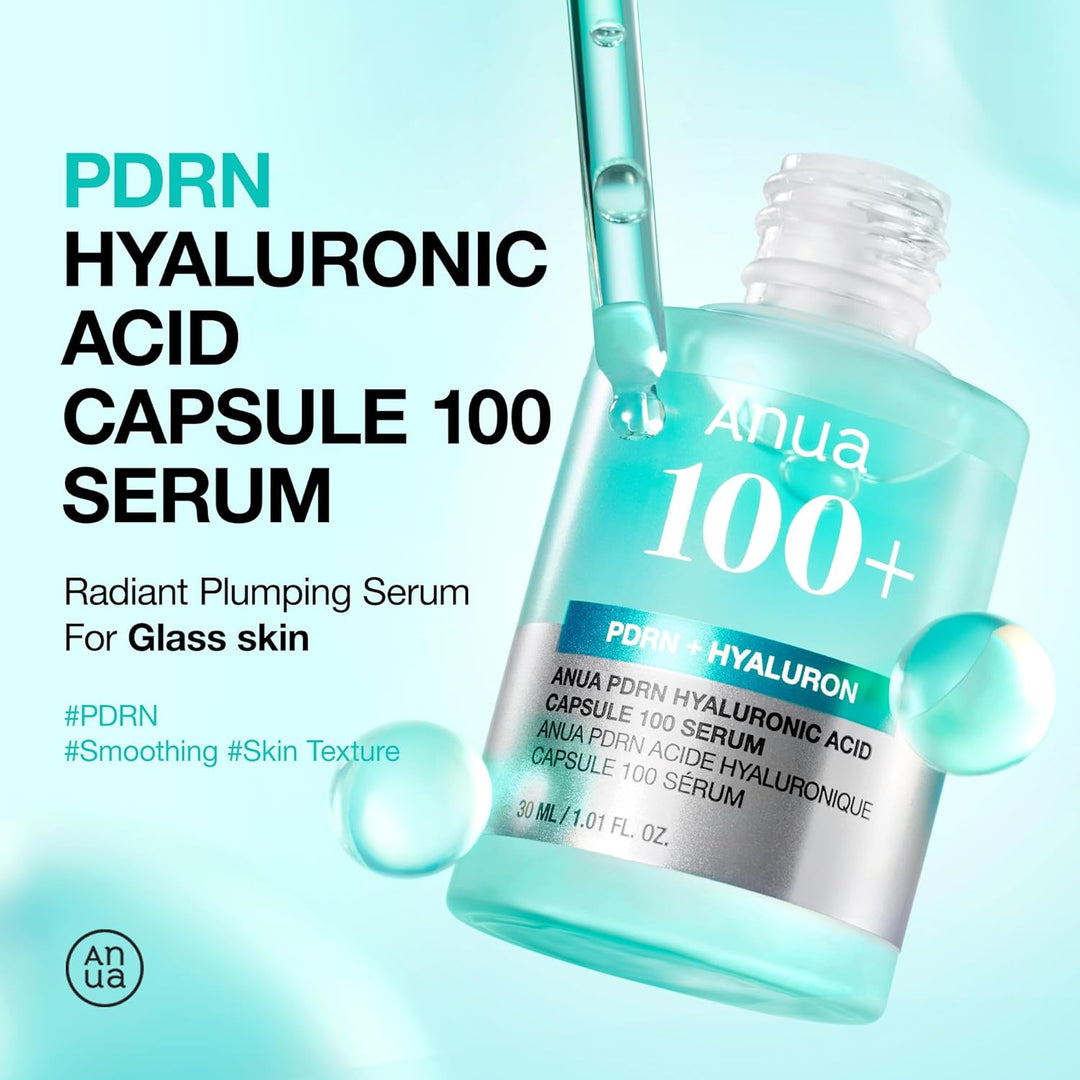 Anua PDRN Hyaluronic Acid Capsule 100 Serum, Radiant Face Serum, Hyaluronic Acid, Hydration, Moisture Plumping effect, Natural color, Fragrance free, Korean Skincare, 30ml / 1.01 fl. oz