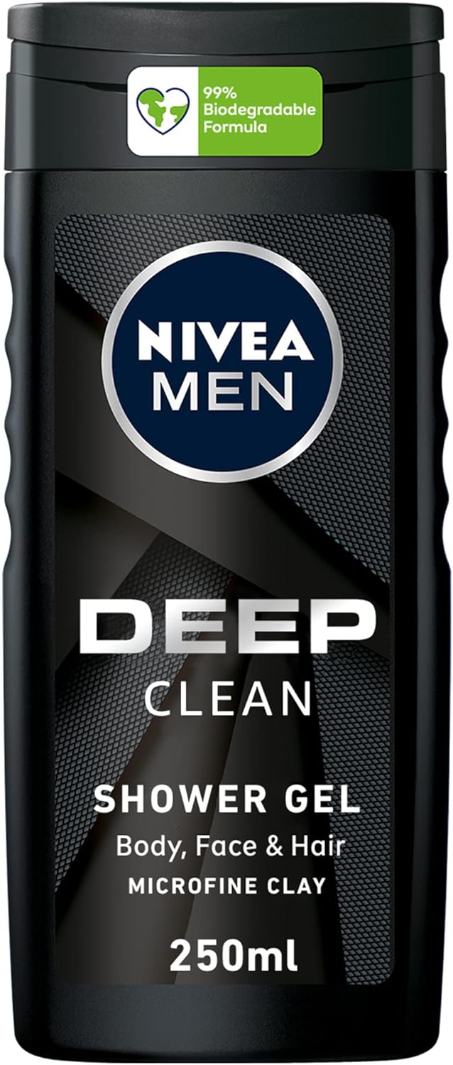 MEN 3in1 Shower Gel Body Wash, Cleansing DEEP Micro-Fine Clay, Woody Scent, 250ml