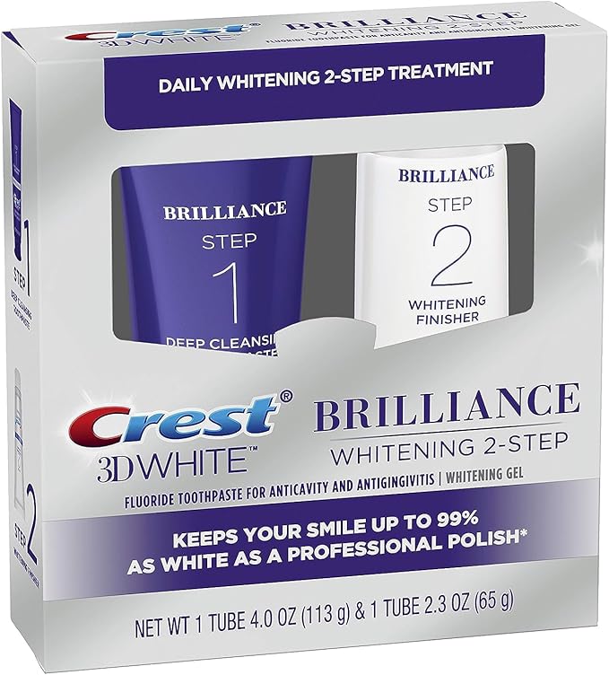 Crest 3D White Brilliance 2 Step Kit, Deep Clean Toothpaste (4oz) + Teeth Whitening Gel (2.3oz)