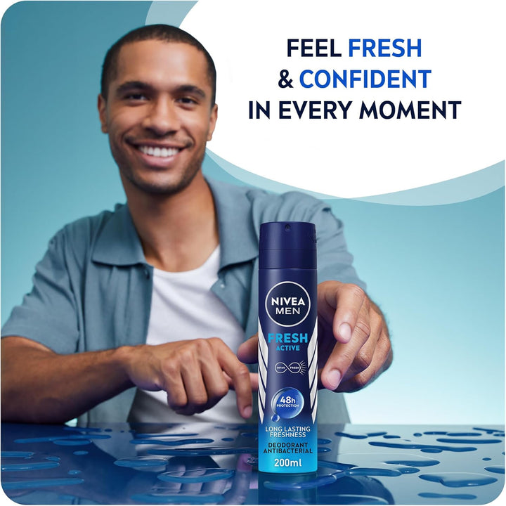 Nivea MEN Antiperspirant Spray for Men, Fresh Active Fresh Scent, 200ml