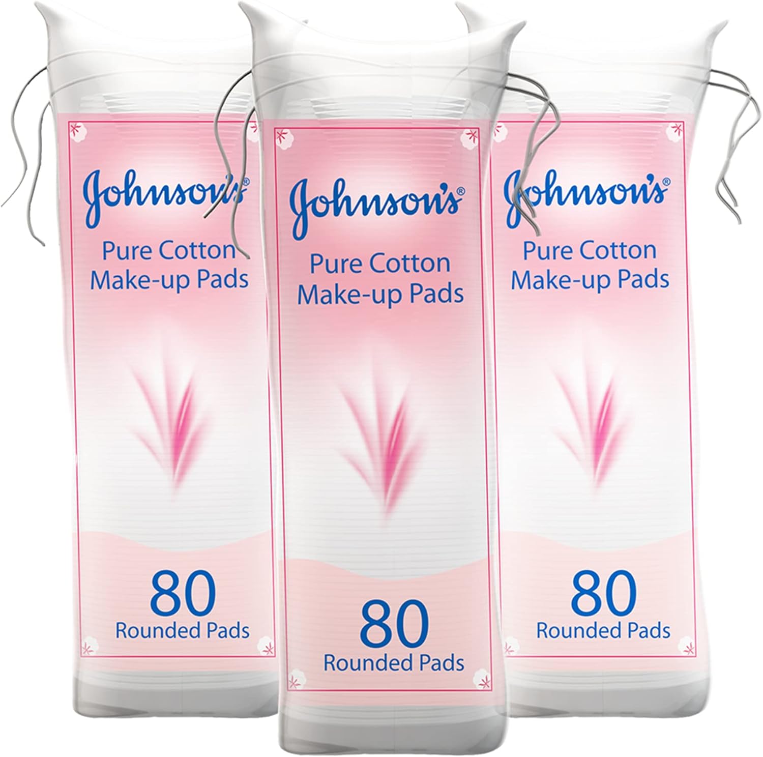 Johnson's Pure Cotton Pads, Pack Of 80 Round Pads, Pack Of 3