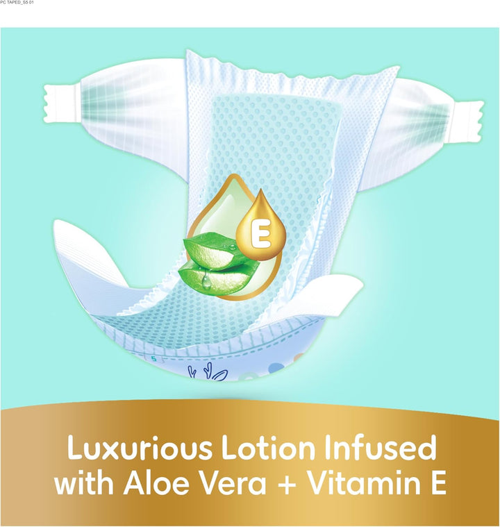 Pampers Ultimate Comfort Taped Diapers, Size 5, 11-16 kg, Lotion infused with Aloe Vera and Vitamin E, x1000 Leak Locks Technology for Leakage Protection, Giant Pack, 112 Count
