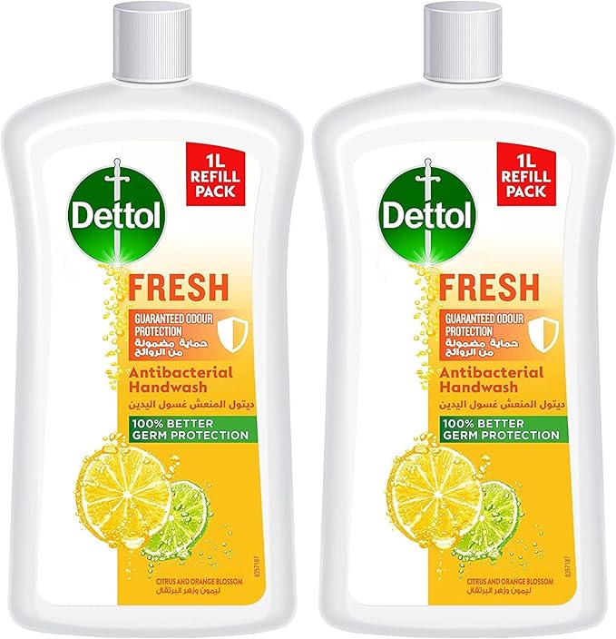 Dettol Fresh Hand Wash Liquid Soap Refill, Citrus & Orange Blossom, 1L, Pack Of 2