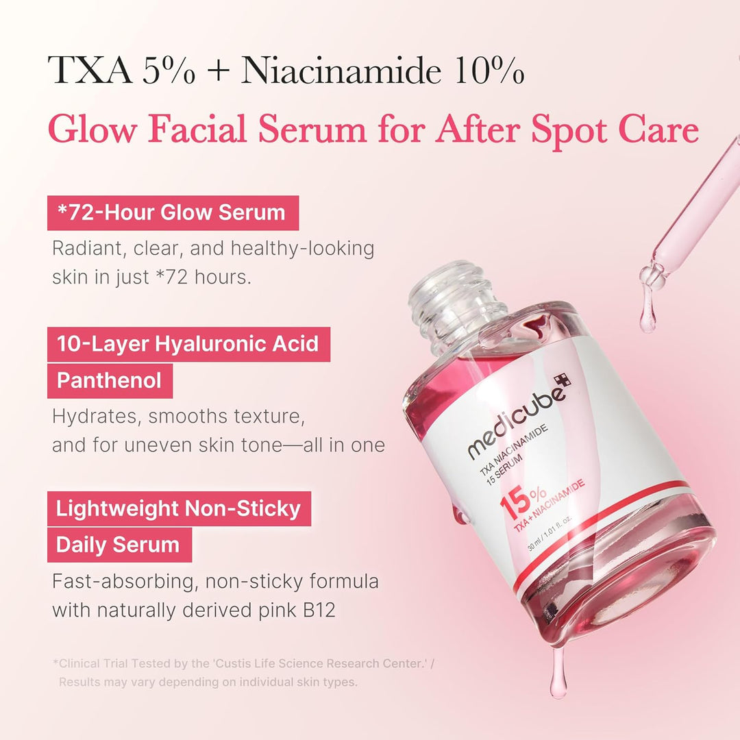 medicube TXA+Niacinamide 15% Glow Facial Seurm for After Spot Care | All-in-One Daily Korean Skincare | Uneven Skin Tone, Texture, and Hydration Care | High-Potency Tranexamic Acid 5% | 1.01 fl.oz