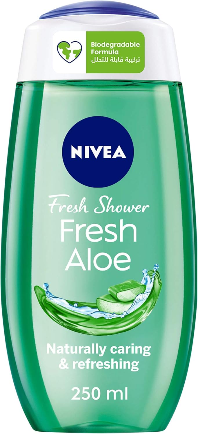 Nivea Shower Gel Body Wash, Fresh Aloe Natural Aloe Vera Fresh Scent, 250ml