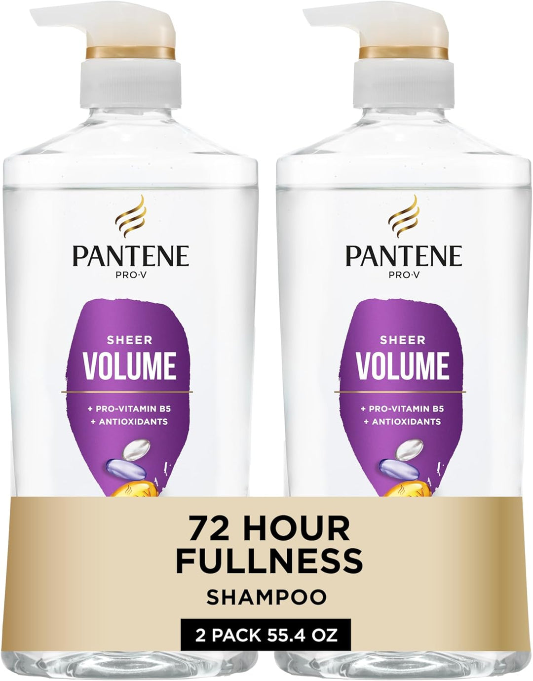 Pantene Shampoo, Sheer Volume, 27.7 Oz Each, 2-Pack + Miracle Rescue Shot (0.5 Oz)
