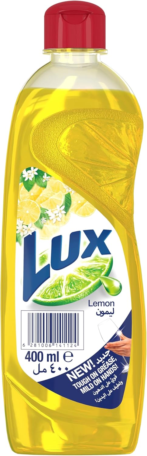 LUX Dishwash Liquid, for sparkling clean dishes, Lemon, tough on grease & mild on hands, 400ml