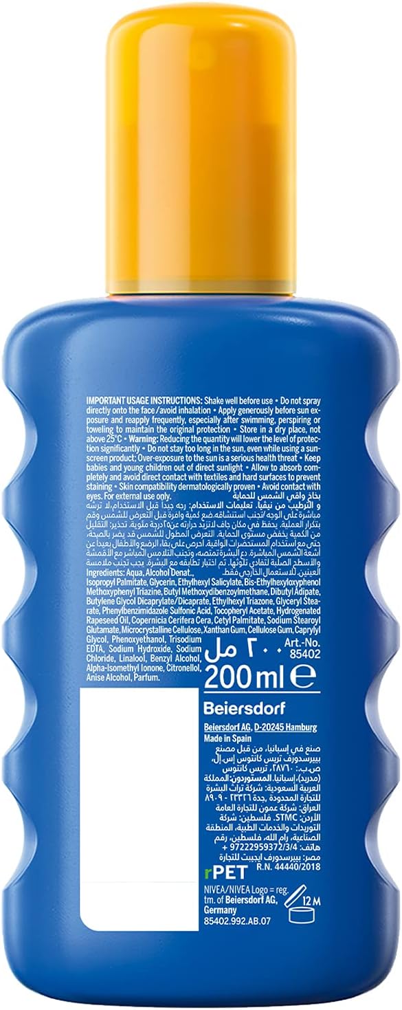 Nivea Sun Spray, UVA & UVB Protection, Protect & Moisture, SPF 30, 200ml