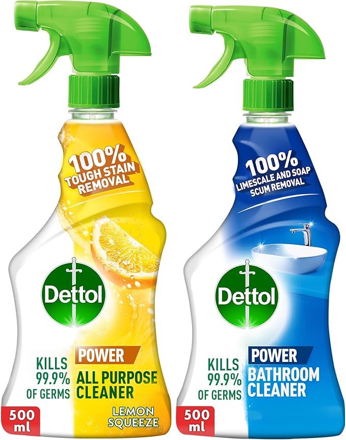 Dettol all purpose cleaner (lemon) with bathroom cleaner (original) trigger spray, 500 ml (pack of 2)