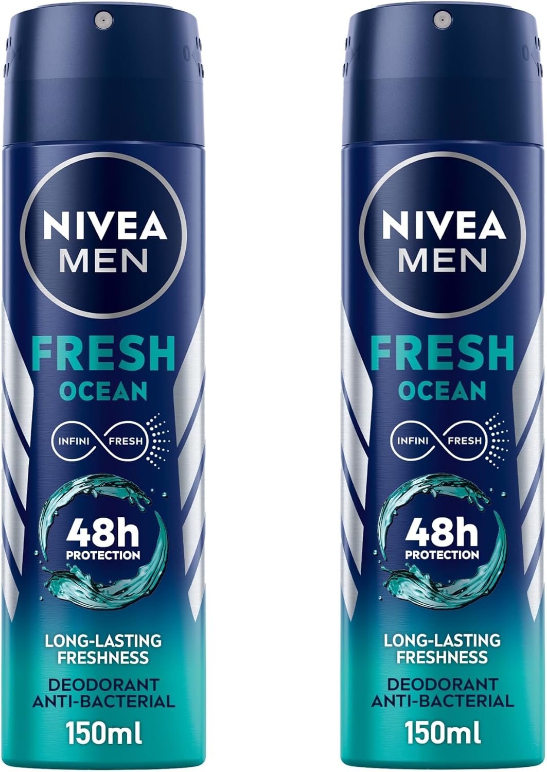 Nivea MEN Deodorant Spray for Men, Fresh Ocean Aqua Scent, 2x150ml