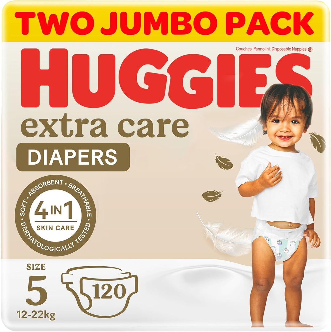 Huggies Extra Care, Size 5, 12 -22 kg, Twin Jumbo Pack, 120 Diapers