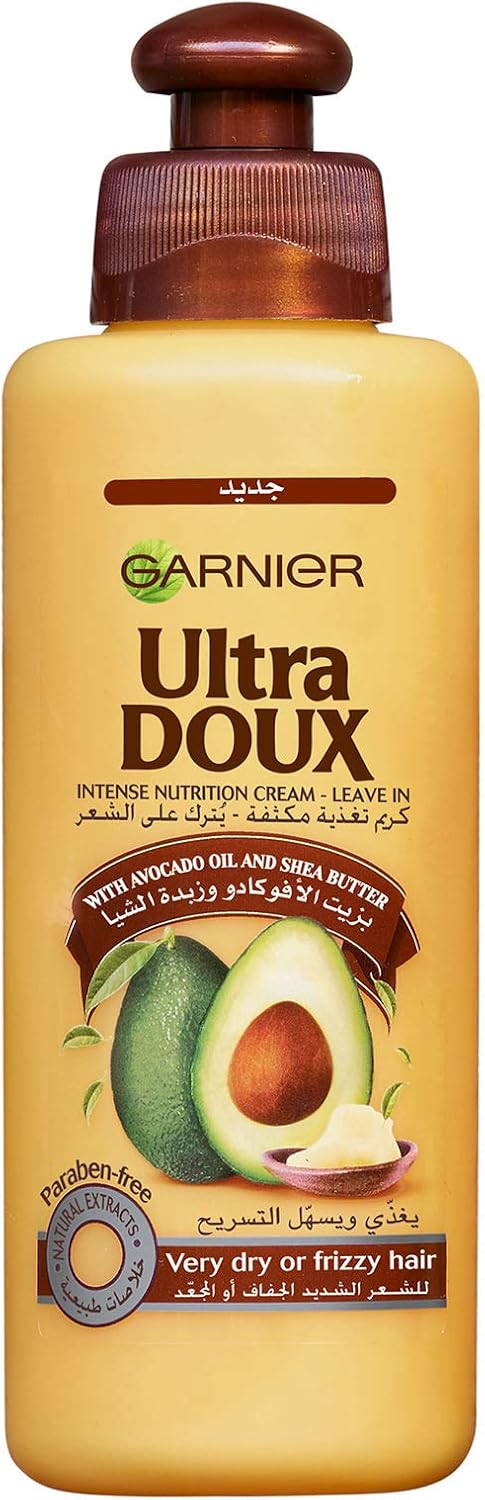 Garnier Leave-In Cream, Intense Nourishing Conditioner, For Very Dry or Frizzy Hair, With Avocado Oil & Shea Butter, Ultra Doux, 200ml With Natural Extracts