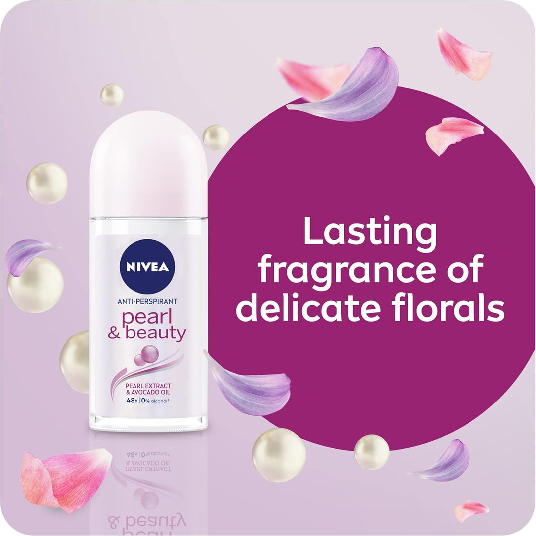 Nivea Antiperspirant Roll-on for Women, Pearl & Beauty Pearl Extracts, 2 x 50ml