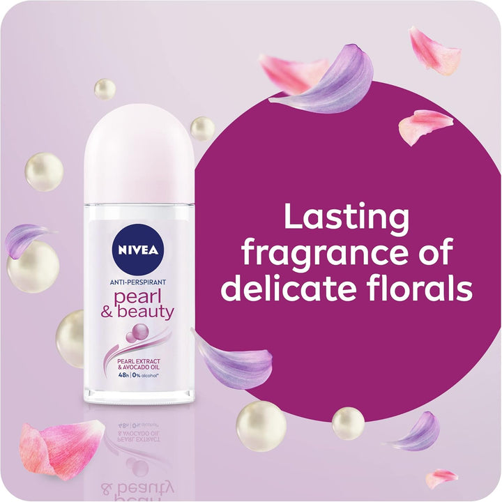 Nivea Antiperspirant Roll-on for Women, Pearl & Beauty Pearl Extracts, 2 x 50ml