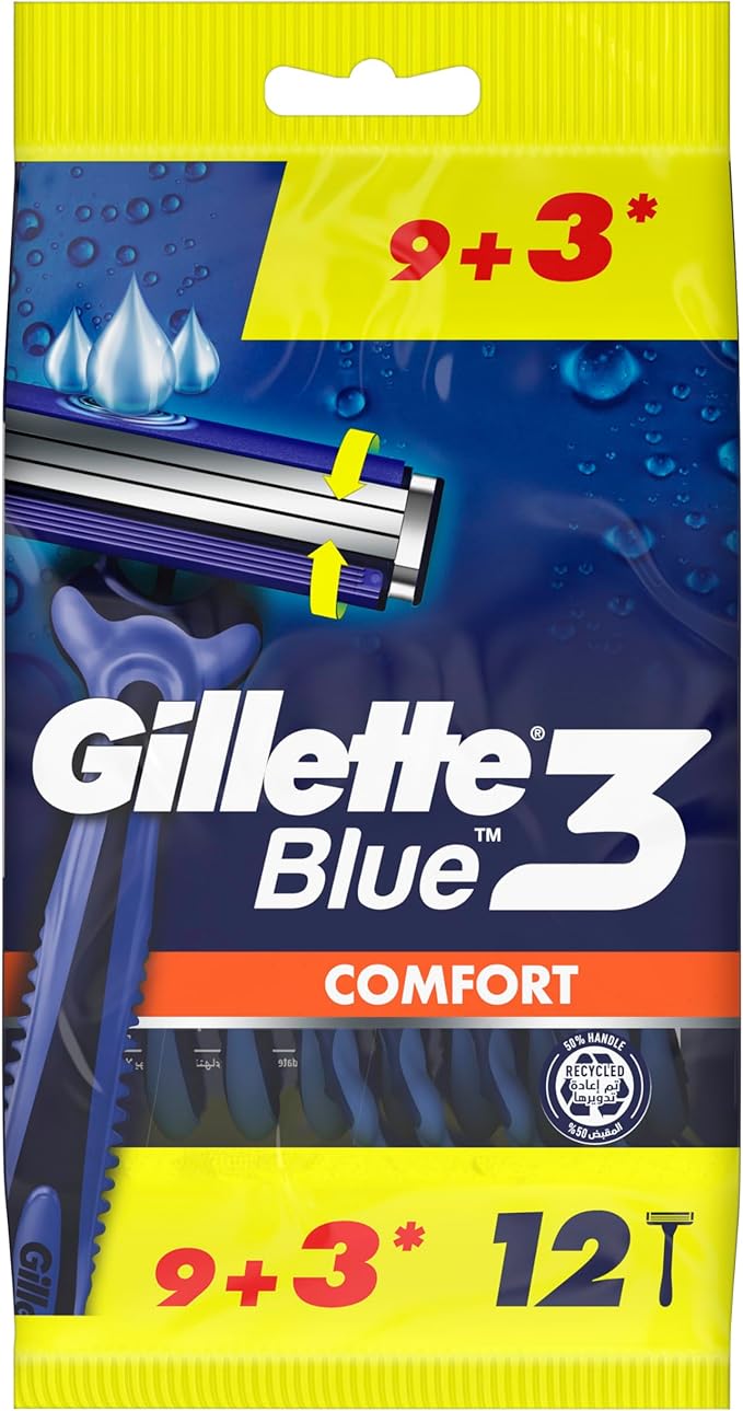 Gillette Blue3 Comfort Disposable Men'S Razors, 9+3 Count