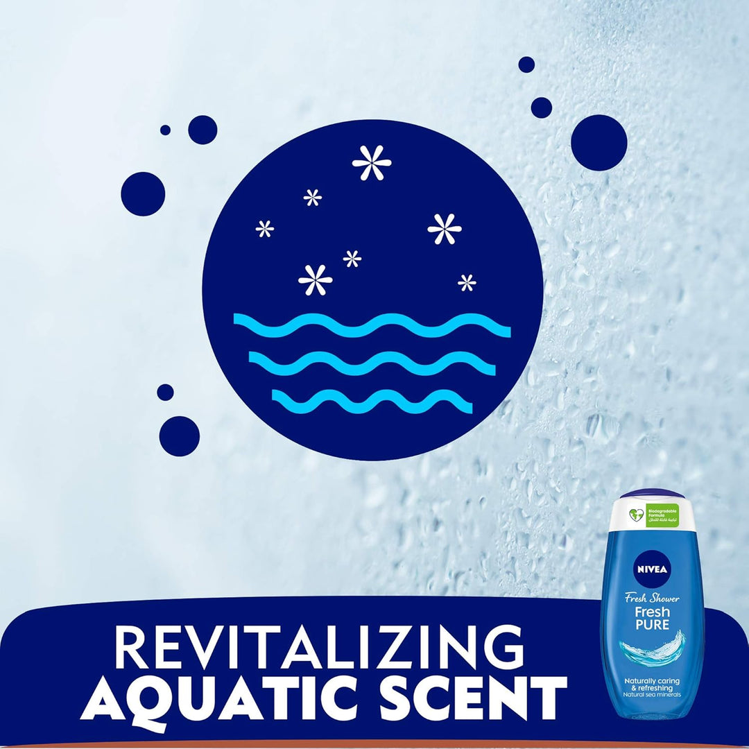 Nivea Shower Gel Body Wash, Fresh Pure Sea Minerals Aquatic Scent, 250ml