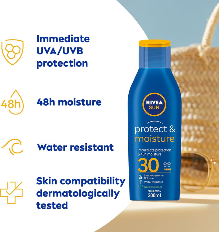 Nivea SUN Lotion, UVA & UVB Protection, Protect & Moisture, SPF 30, 200ml