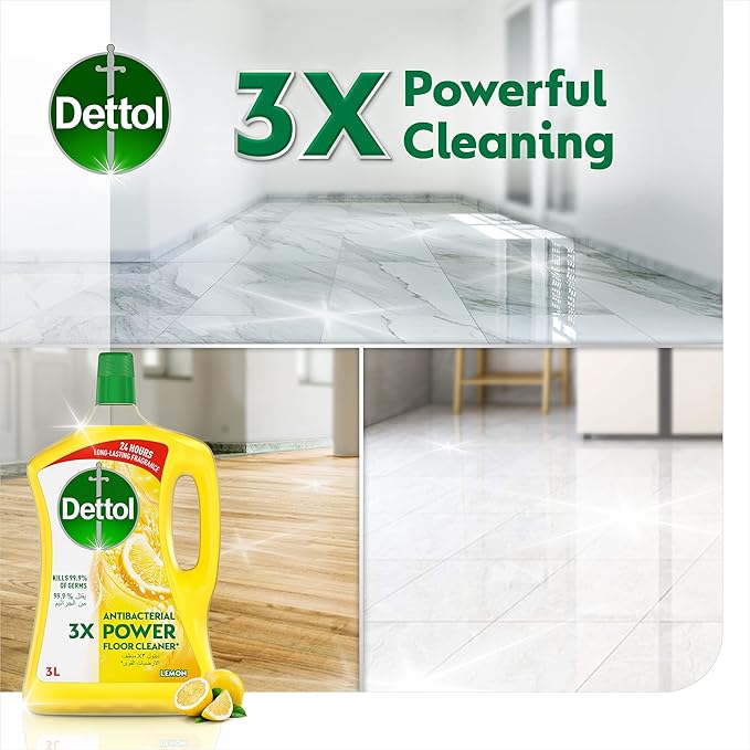 Dettol Antibacterial Power Floor Cleaner (Kills 99.9% of Germs), Can be Paired with Vacuum Cleaner for Cleaner and Shinier Floors, 3L (Pack of 2)