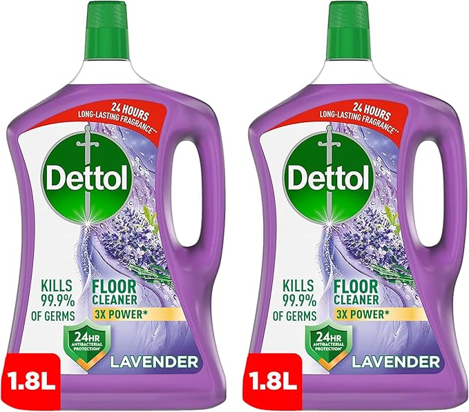 Dettol Lavender Antibacterial Power Floor Cleaner with 3 times Powerful Cleaning (Kills 99.9% of Germs), 1.8L, Twin Pack