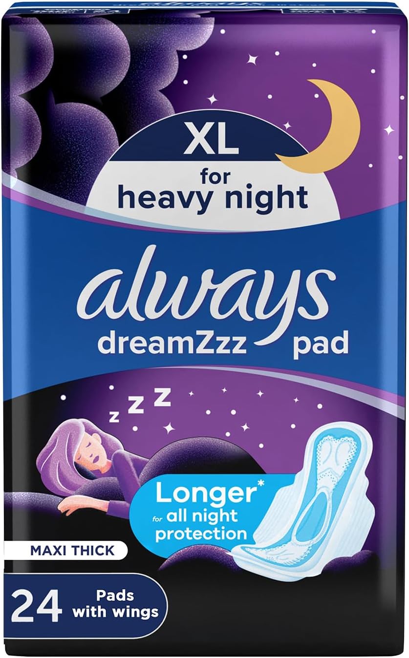Always Pads Maxi Thick XL for Heavy Night Protection, 24 Sanitary Pads