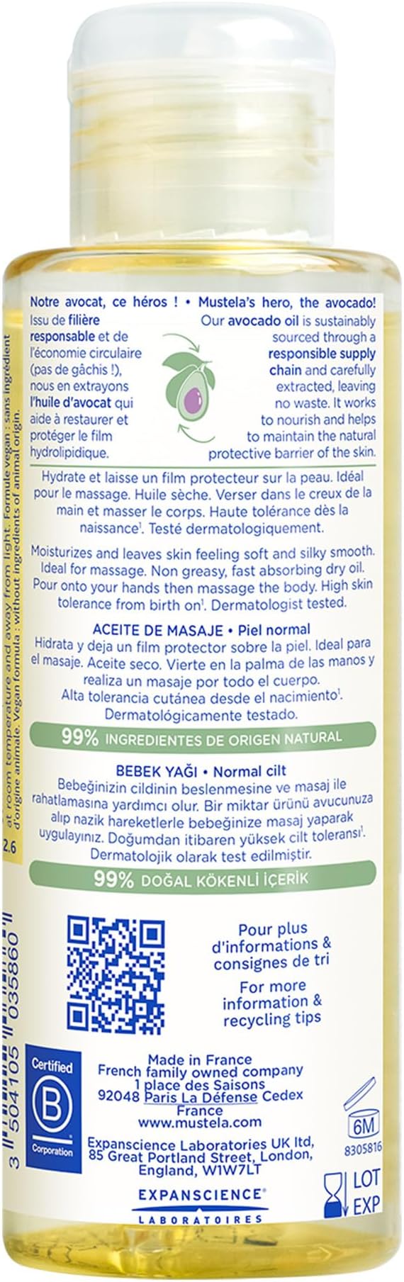 Mustela Baby Oil, Natural Avocado fortified with Vitamin B5