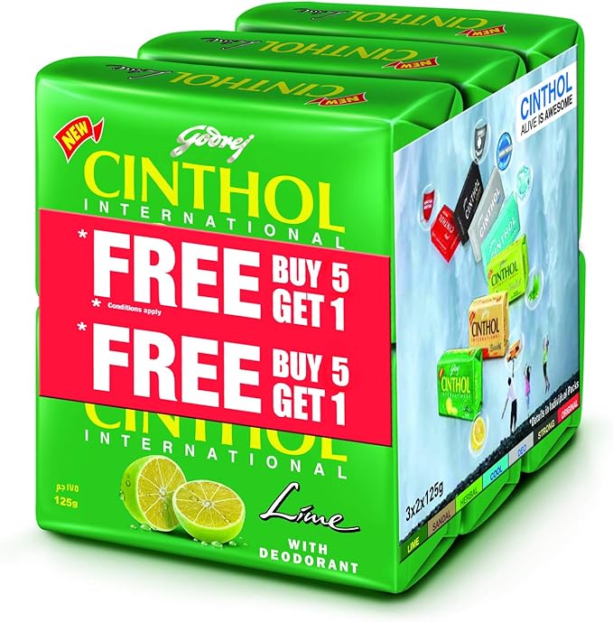 Cinthol Lime Bath Soap – 99.9% Germ Protection, 125g (Pack of 6)