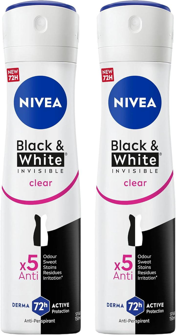 Nivea Women Antiperspirant Spray, Black & White Invisible Protection Original, 2x150ml