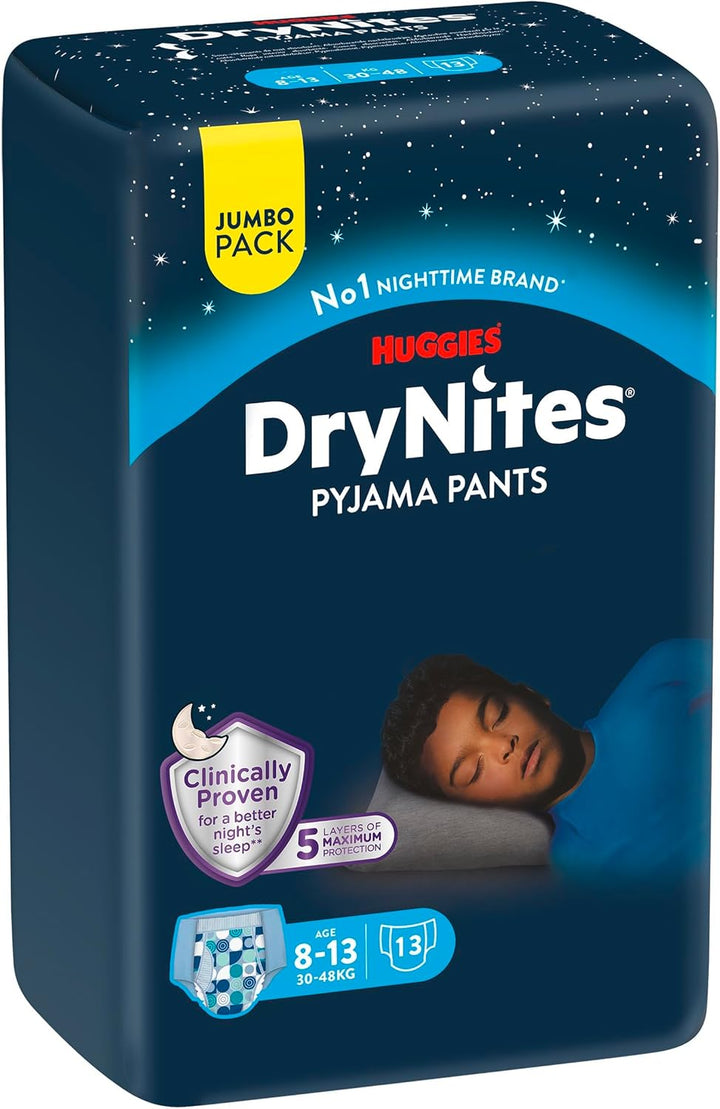 Huggies DryNites Pyjama Pants, 8-15 years, Bed Wetting Diaper, Boys, 27-57 kg, 4 x Jumbo Pack, 52 Pants